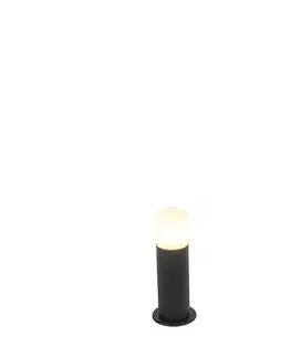 Stojaca vonkajšia lampa čierna s opálovým tienidlom bielym 30 cm IP44 - Odense