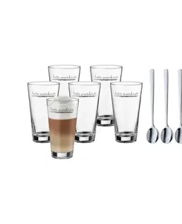 WMF Sklenené hrnčeky s lyžičkami v striebornej farbe v súprave 6 x 280 ml