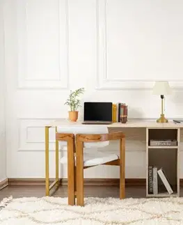 Písací stôl Twin Study Desk - Travertine, Gold