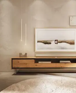 DELIFE TV stolík Stonegrace 240 cm dub prírodný 2 dvierka 2 zásuvky 1 priehradka podstava štvorcová nerezová oceľ kefovaná
