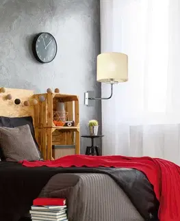 Chrómová nástenná lampa, tkané tienidlo, E14, 40W, žiarovka Estera