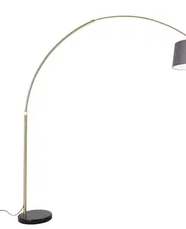 Oblúková lampa mosadz s mramorom a sivým látkovým tienidlom 45 cm - XXL