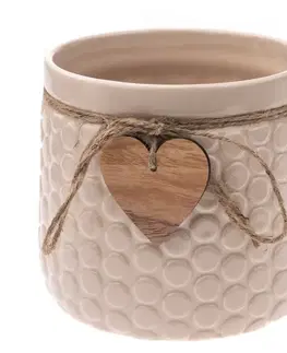 Keramický obal na kvetináč Heart, béžová, 12,5 x 14 cm
