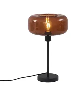 Retro stolová lampa čierna s bronzovým sklom - Bizle