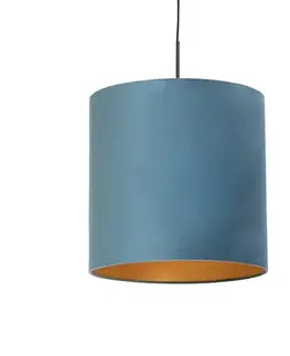 Závesné svietidlo s modrým zamatovým tienidlom so zlatom 40 cm - Combi