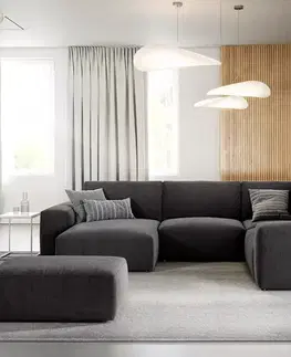 DELIFE Pohovka v tvare U Lanzo 300x210 cm mikrovlákno čierna ležadlo variabilné s taburetom