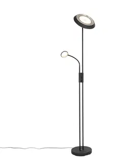 Stojaca lampa čierna vrátane LED a stmievača so svetlom na čítanie - Fez