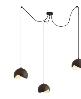 Dizajnová závesná lampa čierna s tienidlom s drevenou potlačou a opálovým sklom 3-svetelná - Tulip