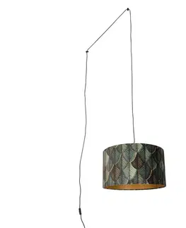 Pendant Lamp Black with Plug and Leaf Shade with Gold Interior 35cm - Cavalux