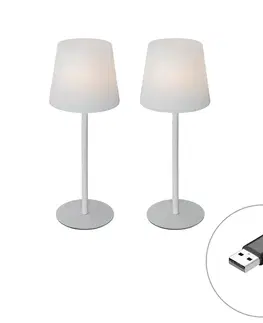 Sada 2 nabíjateľných stolných lamp bielych 40 cm IP54 - Jude