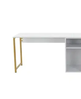 Písací stôl Twin Study Desk - White, Gold