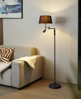 Stojacia lampa čierna s čiernym tienidlom a nastaviteľnou lampou na čítanie - Ladas