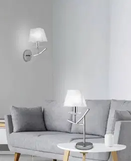 Chrómová nočná lampa s bielym tienidlom E14 Valencia