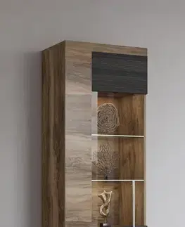 POUND vysoká vitrína ľavá, orech Satin/touchwood