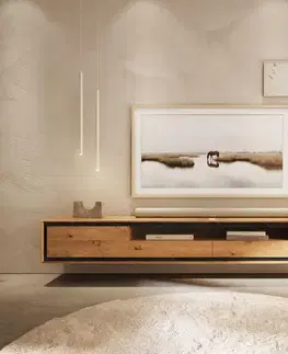 DELIFE TV stolík Stonegrace 240 cm dub prírodný 2 dvierka 1 priehradka 2 zásuvky kamenná dyha závesný