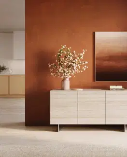 DELIFE Komoda Cuor 150 cm keramika Laminam® Travertino Bianco krémovo biela 3 dvierka podstava závesná nerezová oceľ