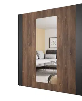 SYNONYM 18 šatníková skriňa so zrkadlom, dub Flagstaff/ čierna