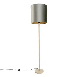 Drevená stojacia lampa so zeleným zamatovým tienidlom 40 cm - Mels