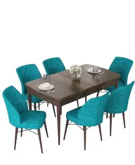 Extendable Dining Table & Chairs Set (7 Pieces) Nef - Baroque, Turquoise