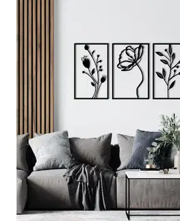  SADA 3x Nástenná dekorácia 78x39 cm kvety kov 279ENZ1241