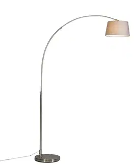 Moderná oblúková lampa oceľ s sivým látkovým tienidlom - Arc Basic
