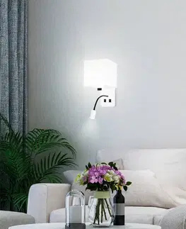 Biela hotelová nástenná lampa s LED lampou na čítanie Magnum