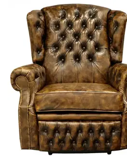 Elektrické polohovacie kreslo Chesterfield Stunning z pravej hovädzej kože Whisky