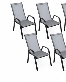 6 ks DAMARA kovová záhradná stolička, čierna/sivá