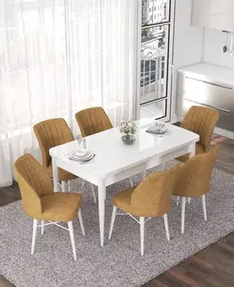 Extendable Dining Table & Chairs Set (7 Pieces) Nef - White, Cappuccino