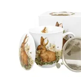 Porcelánový hrnček so sitkom a krytom Zajac 400 ml
