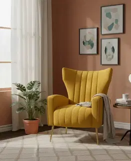 KONDELA Baret relaxačné kreslo žltá