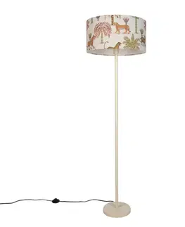 Japandi stojaca lampa béžová s viacfarebným tienidlom so zvieracím vzorom 50 cm - Simplo