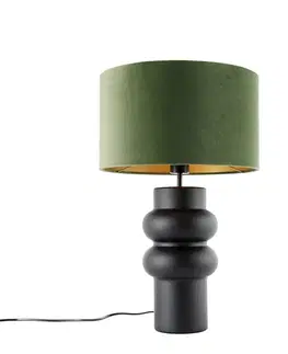 Dizajnová stolná lampa čierna zamatový tienidlo zelená so zlatom 35 cm - Alisia