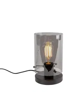 Dizajnová stolná lampa čierna s dymovým sklom - Dome