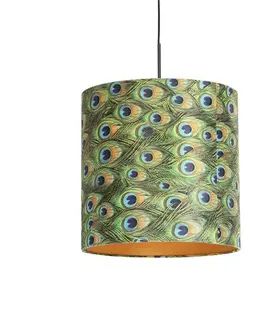 Závesné svietidlo s tienidlom z zamatu Peacock so zlatom 40 cm - Combi