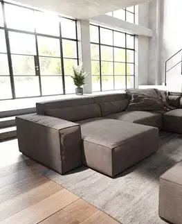 DELIFE Pohovka v tvare "U" Sirpio 300x210 cm mikrovlákno khaki-hnedá ležadlo variabilné s taburetom