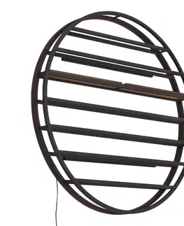 Moderná nástenná lampa čierna s okrúhlym drevom vrátane LED - Wine Rack