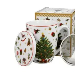 Porcelánový hrnček so sitkom a krytom Vianočný strom 360 ml