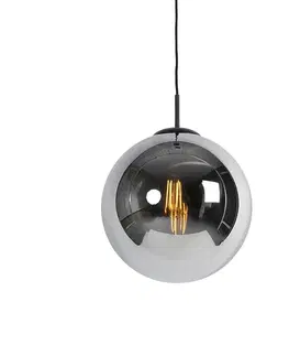 Závesné svietidlo v štýle Art Deco čierne s dymovým sklom 30 cm - Pallon