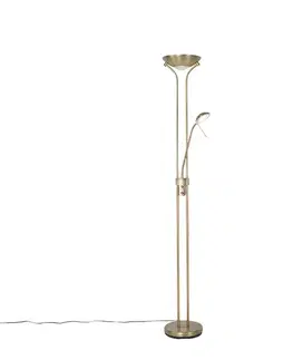 Moderná stojaca lampa bronzová s lampou na čítanie vrátane LED s tlmením na teplé - Diva