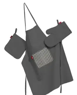 Dekoria Kuchynský komplet chňapka, rukavica a zásterka, sivá, komplet, Quadro, 136-14