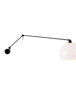 Nástenná lampa čierna s tienidlom bielym 30 cm nastaviteľná - Blitz