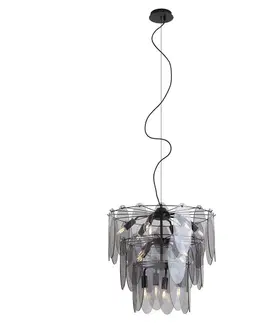 Art Deco hanglamp zwart met smoke glas ovaal 14-lichts - Mochan
