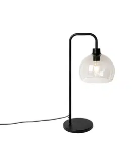 Moderná stolová lampa čierna s dymovým tienidlom - Maly