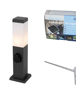 Vonkajšia lampa tmavosivá 45 cm so zásuvkou IP44 - Malios
