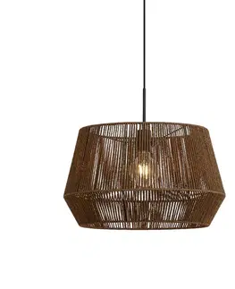 Hanglamp zwart met bruine papieren touw kap 50/50/30 - Combi 1