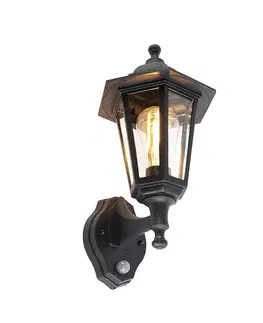 Klasická vonkajšia nástenná lampa čierna s pohybovým senzorom - New Haven