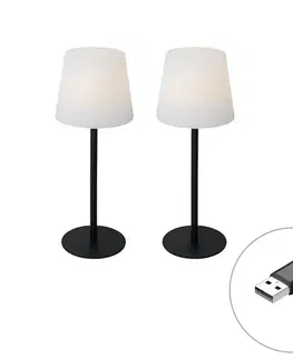 Sada 2 čiernych nabíjateľných stolových lámp 40 cm IP54 - Jude