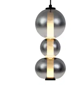 Art Deco závesná lampa čierna s dymovým a čírym sklom 3-svetlá vrátane LED - Lizzy