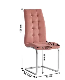 KONDELA Saloma New jedálenská stolička ružová (Velvet) / chróm